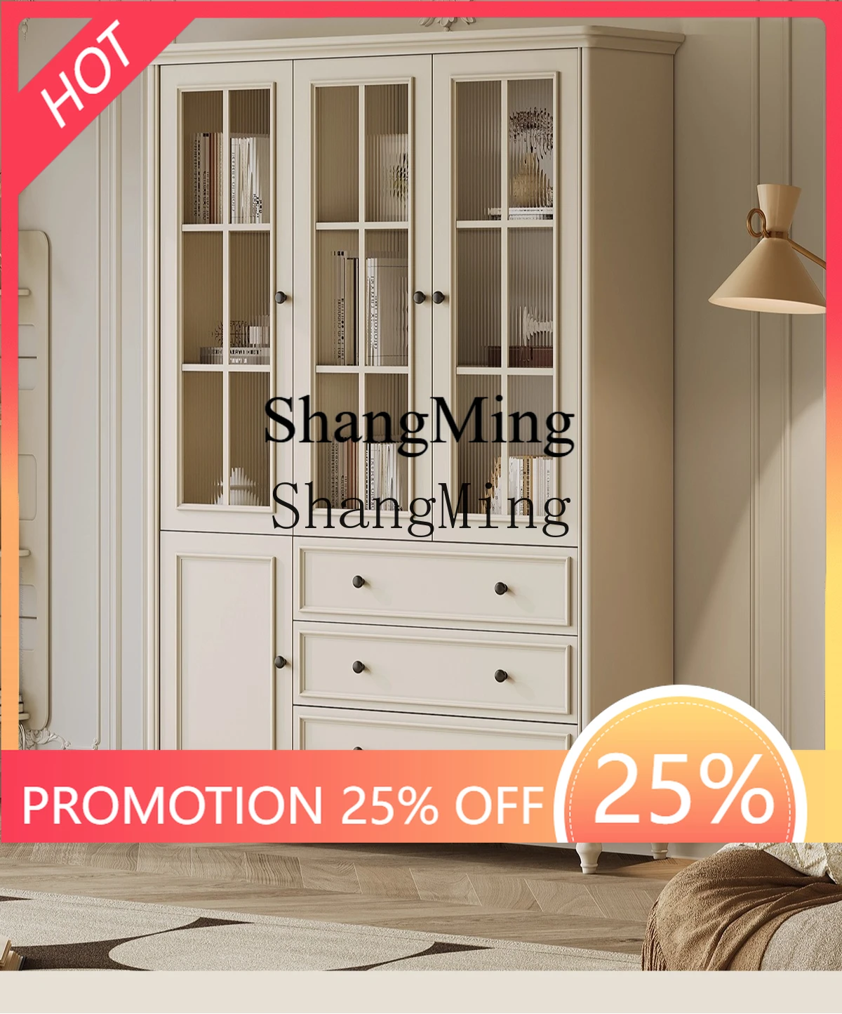 

FG good-looking Solid Wood Bookcase Household White Bookcase Living Room Bookshelf Two Door Display Cabinet Shelf