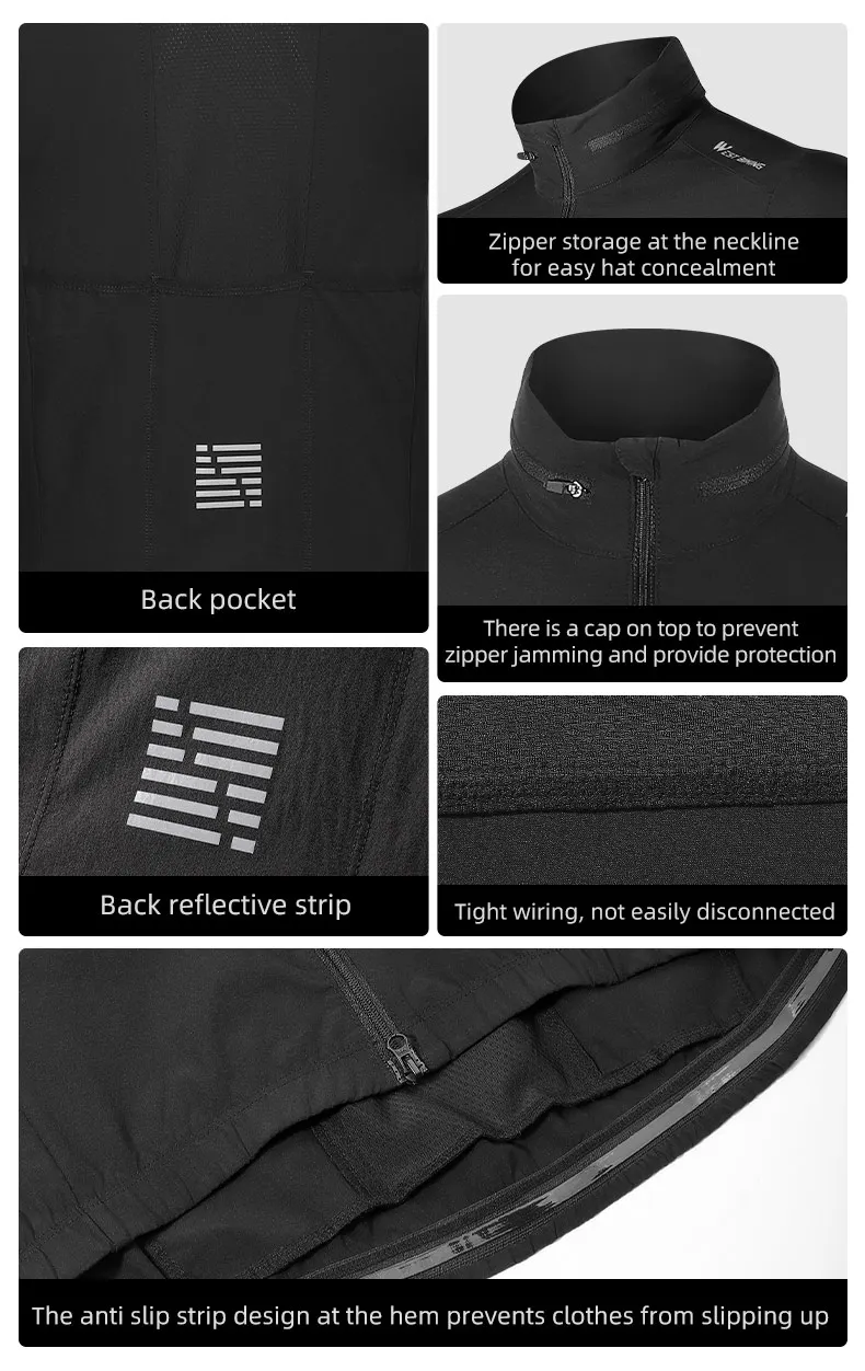 WEST BIKING Herren-Fahrradjacke, leichte, winddichte Fahrradjacke, atmungsaktive Frühlings- und Herbstjacke, Windbreaker mit Kapuze, Sportbekleidung. – Detail 17