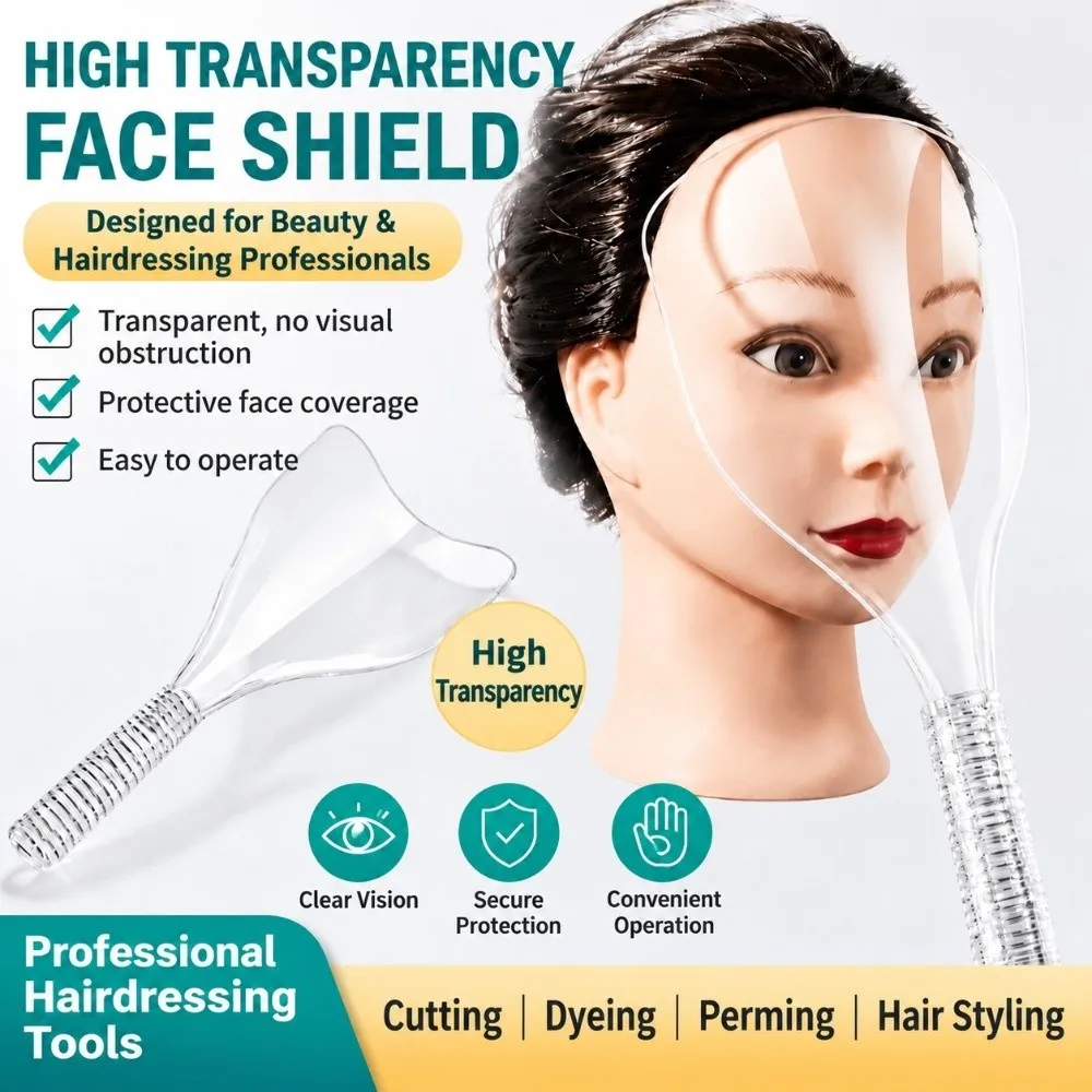 Transparent Hair Cutting Face Shield Clear Plastic Handheld Hairdressing Face Mask Reusable Blocks Hair Salon Face Visor