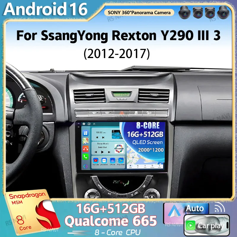 Android 16 For SsangYong Rexton Y290 III 3 2012 - 2017 2K QLED Android Car Radio Multimedia Video Player GPS 4G CarPlay Stereo