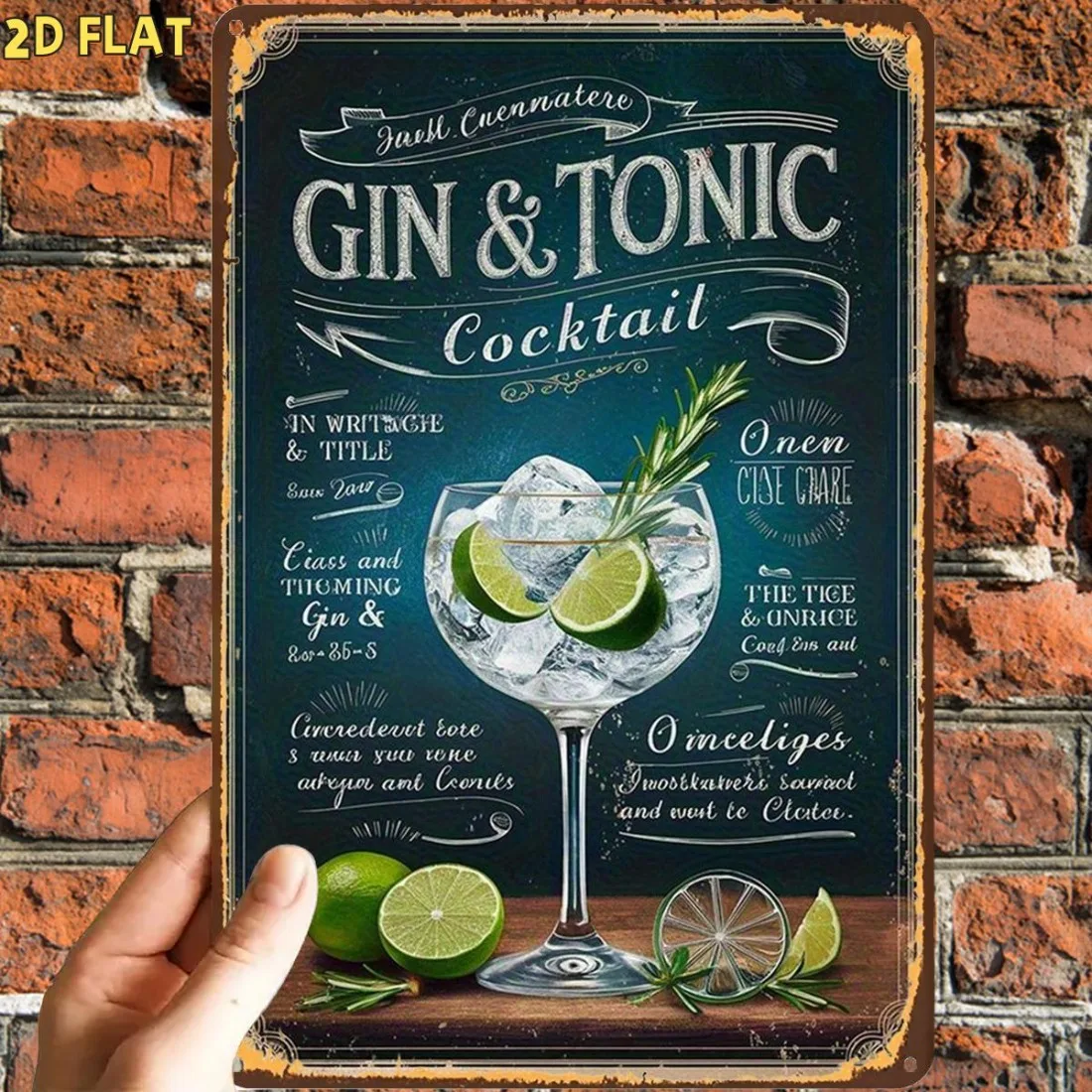 2D Flat Metal Iron Sign, Funny Retro Gin & Tonic Roostertail Poster Plaque, Decor for Indoor Garden Outdoor Home Office Toilet.