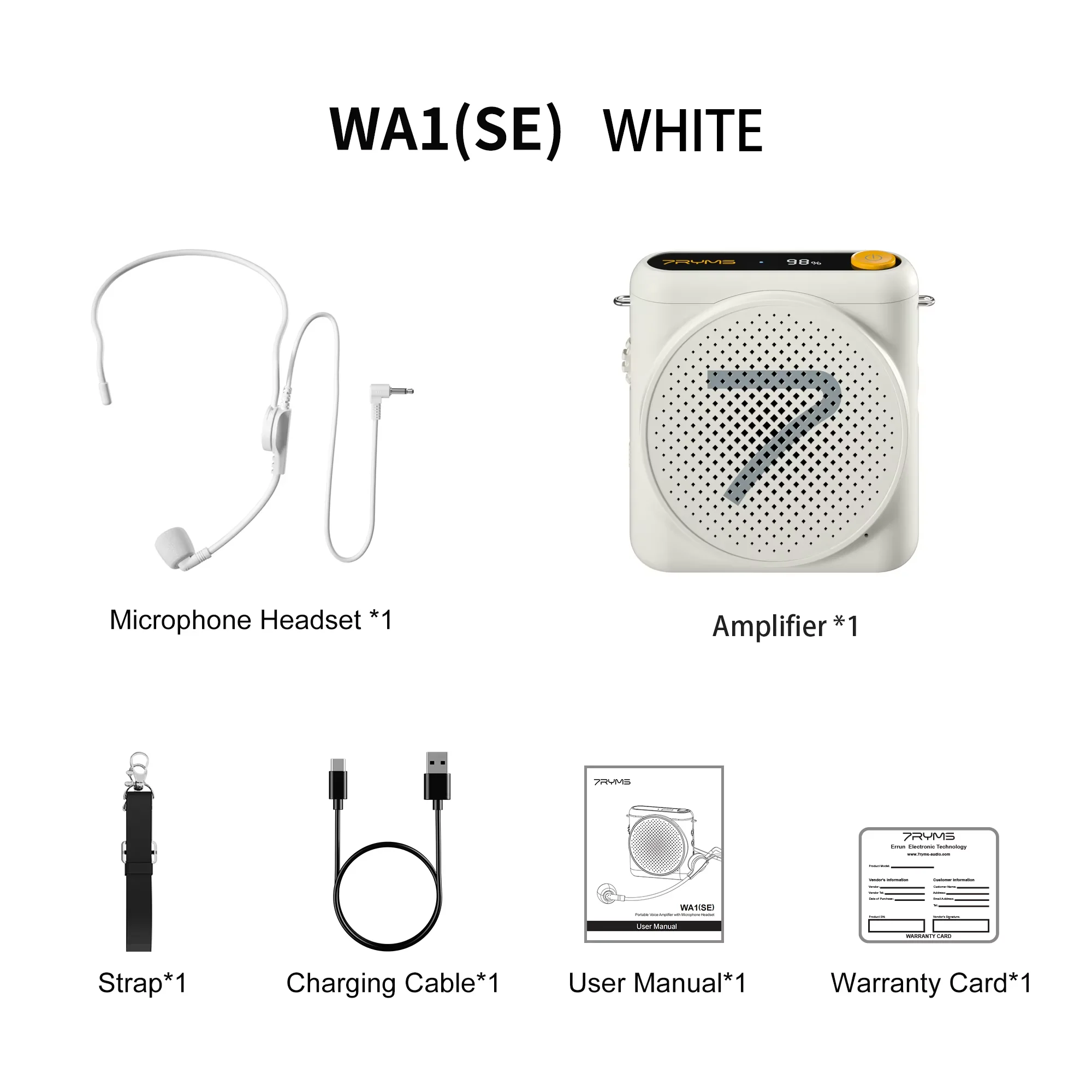7RYMS Bedrade Megafoon Headset Microfoon Luidspreker Ruisonderdrukkende Stemversterker voor Leraren, Luidsprekers, Tourgeleiders WA1 SE