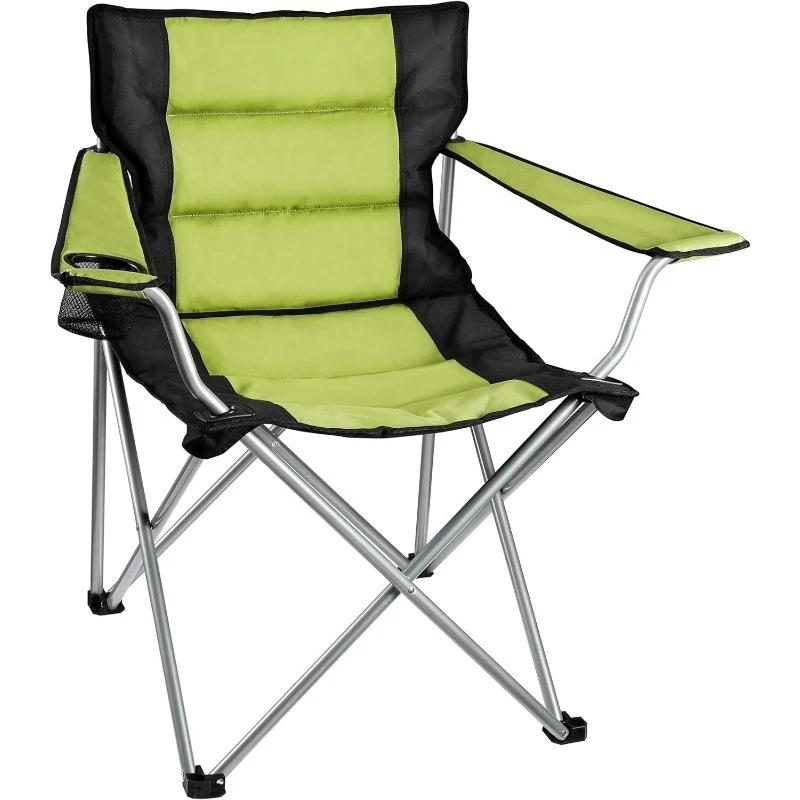 

Camping Chairs, Padded Folding Chair, Outdoor Portable High Camp Chair, Foldable Outside Arm Chair with Cup Holder & Carry Bag