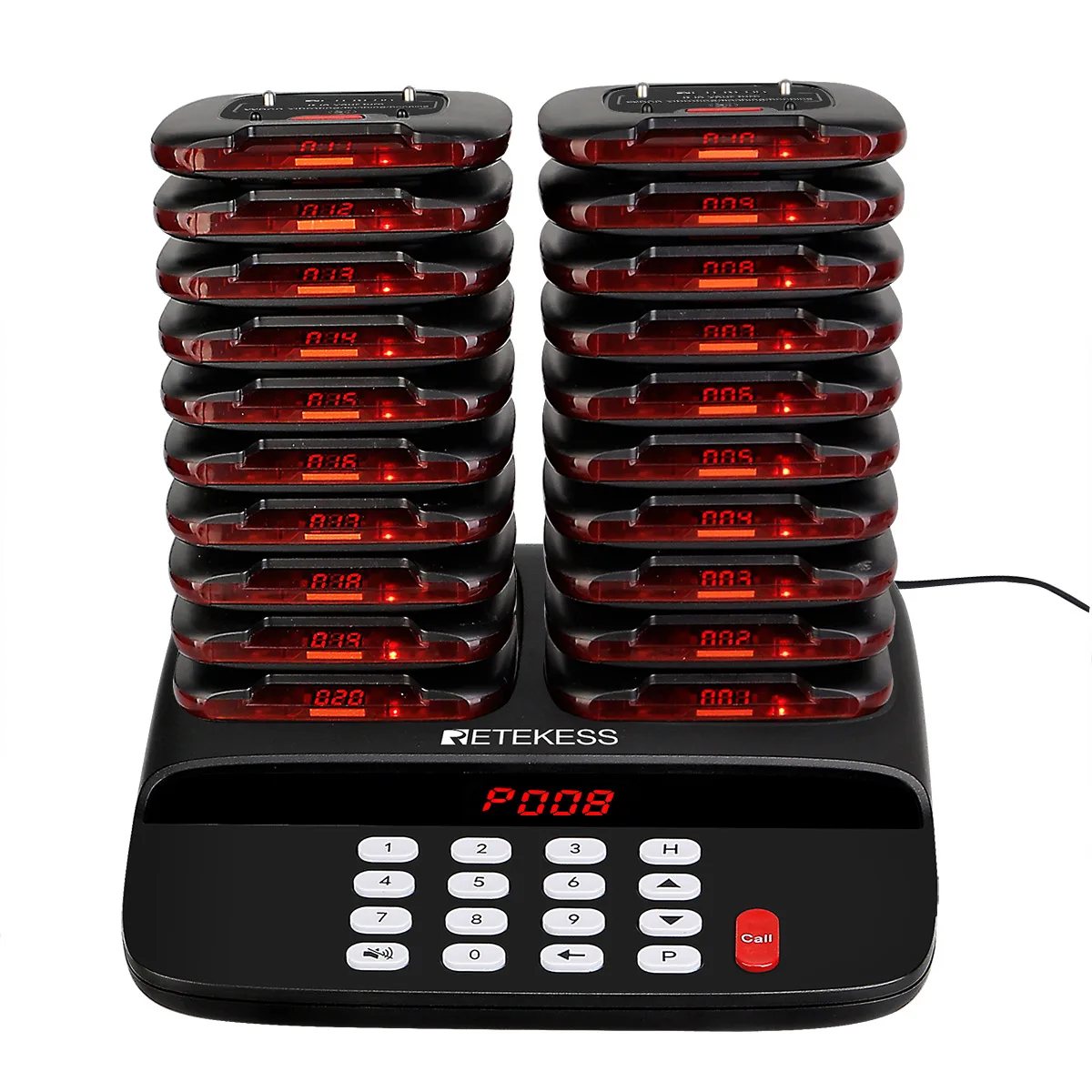 

FSK anti-interference Wireless Paging System 1 Keypad Transmitter 20 Pagers for Gourmet Milk Tea Shop Dining Retekess TD183