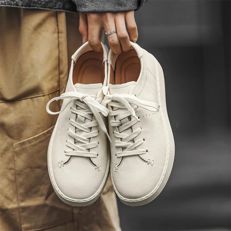 

Новые весенне-летние мужские винтажные повседневные кожаные туфли в британском стиле, белые, черные дышащие уличные рабочие модельные лоферы, кроссовки