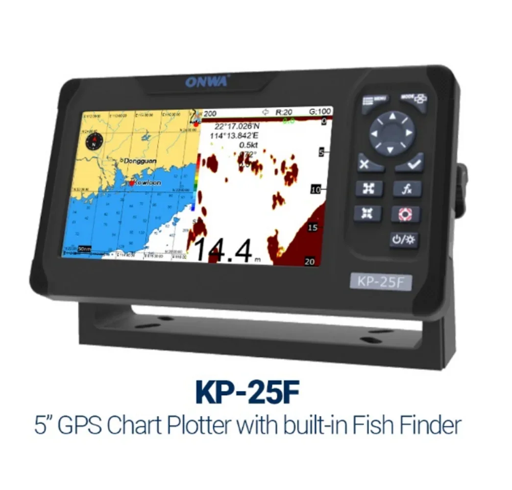 ONWA KP-25F Multifunctional Marine Chartplotter with Built-in Fishfinder Dual Frequency (50&200KHz) with TRANSDUCERS TD-28
