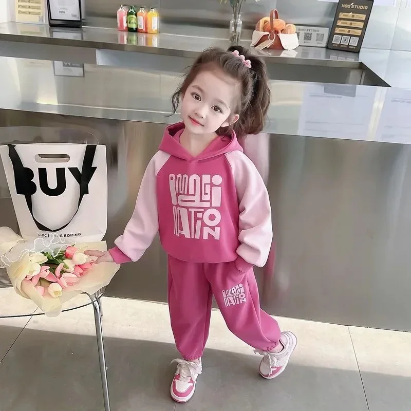 Spring Autumn Fashion Kids Clothes Girl Sport Suits Long Sleeve Letter Hoodies Sweatshirt+Pants Outfits 2 3 4 5 6 7 8 Years