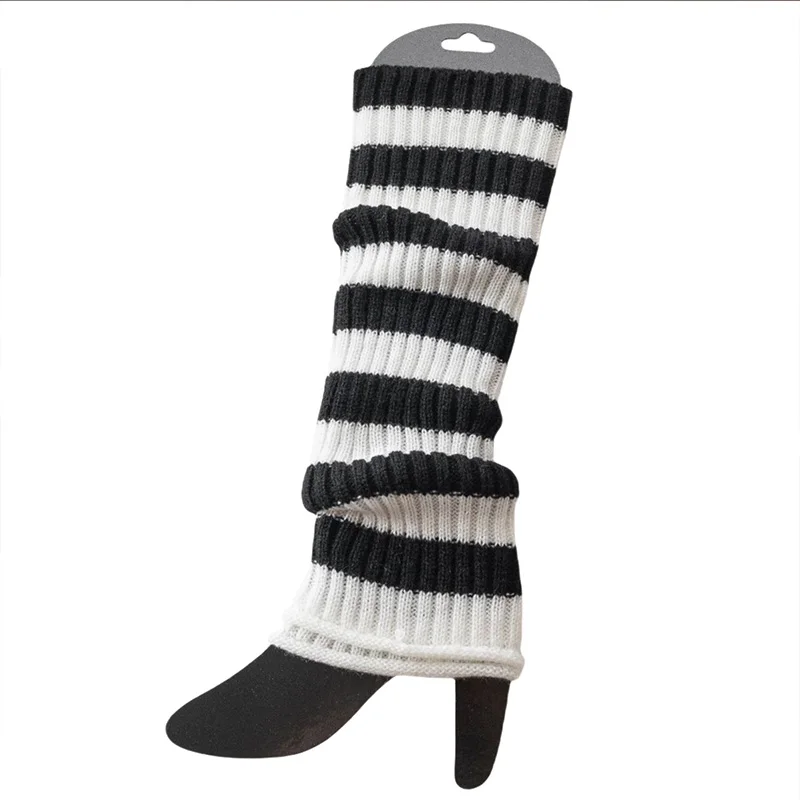 Style JK Spicy Girl College Style Versatile Foot Cover Warm Stocking Set Boots Set Black and White Striped Knitted Leg Cover