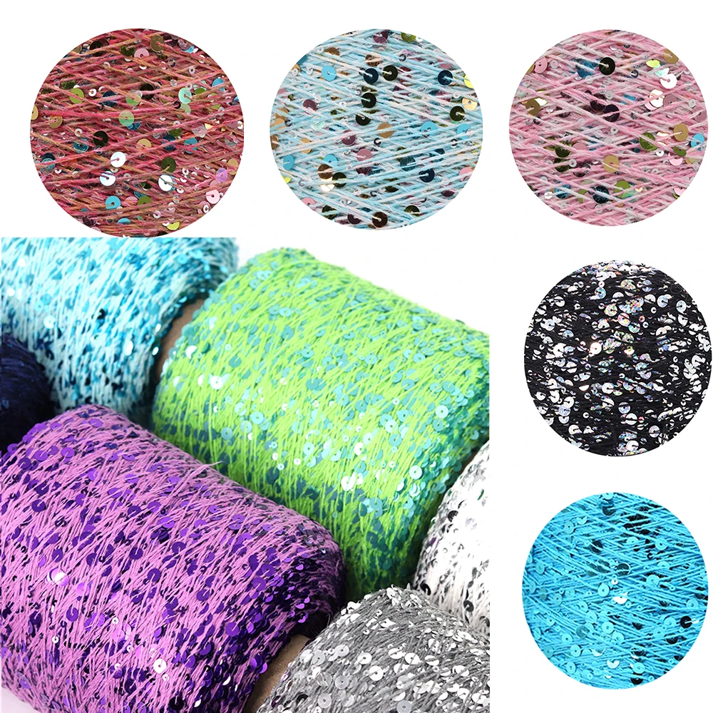 

10/20M Hand-Woven Sequin Cotton Thread 3MM + 6MM Hand-Woven Sequin Wool Thread Women's Sweater Hat Scarf Woven Rope