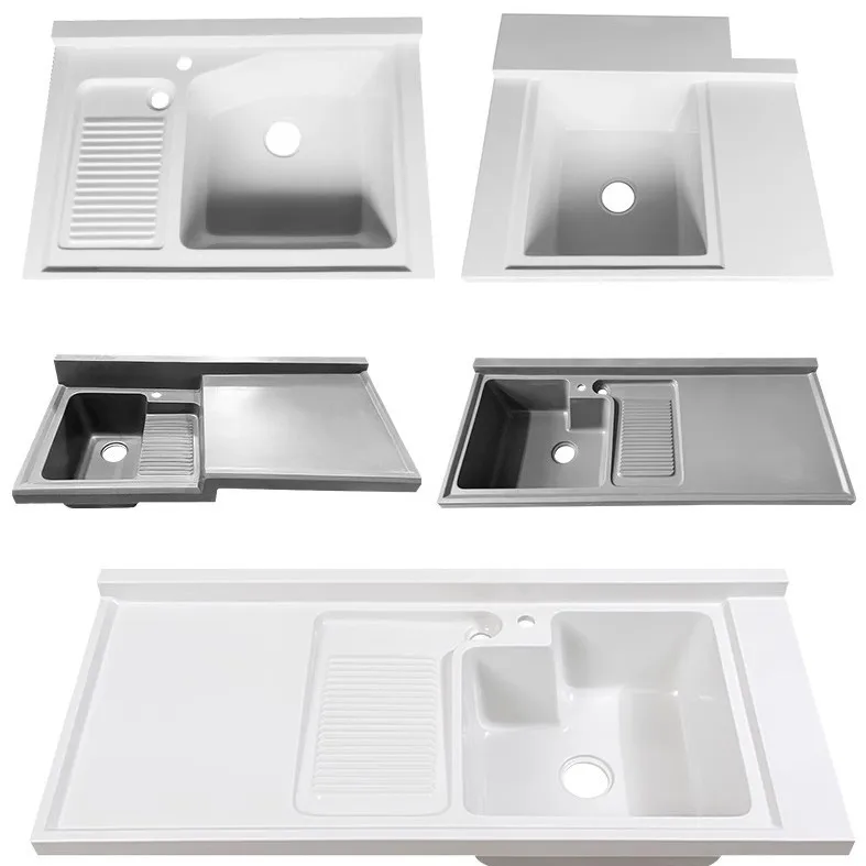 Washing machine countertop with rubbing board single basin double launching basin artificial quartz stone support corner