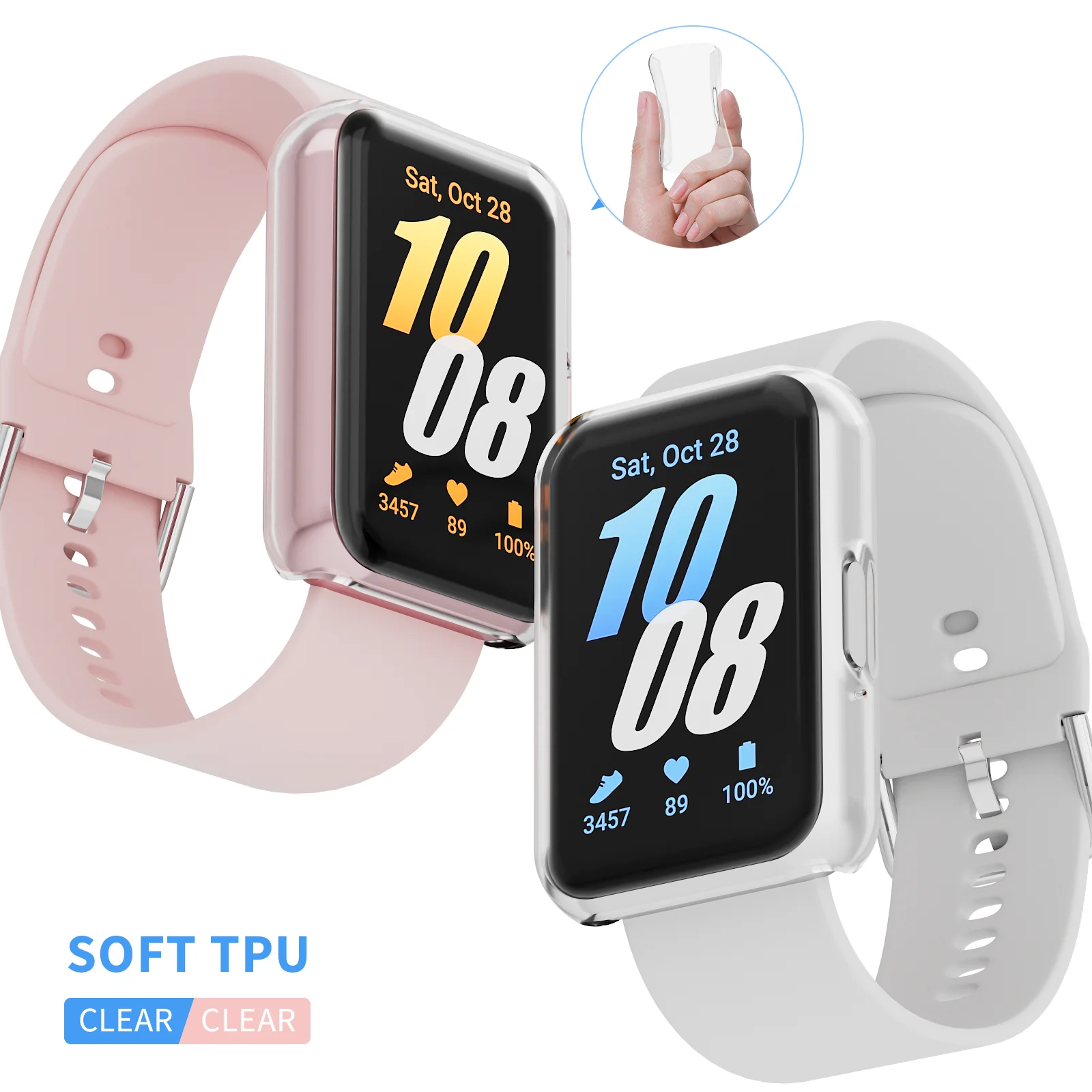 เคสป้องกันหน้าจอสำหรับนาฬิกา Samsung Galaxy Fit 3 Watch, กันกระแทก TPU แบบนุ่มรอบๆตัวป้องกันนาฬิกา