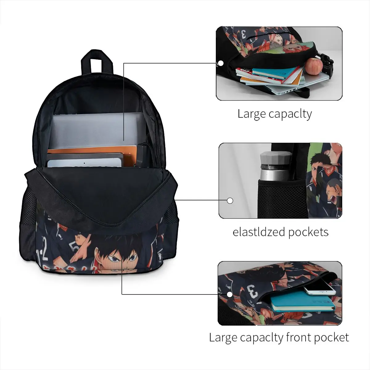 Haikyuu Manga Women กระเป๋าเป้สะพายหลัง3D พิมพ์ Casual กระเป๋านักเรียนเด็กอะนิเมะแล็ปท็อป Rucksack ขนาดใหญ่ Rucksack