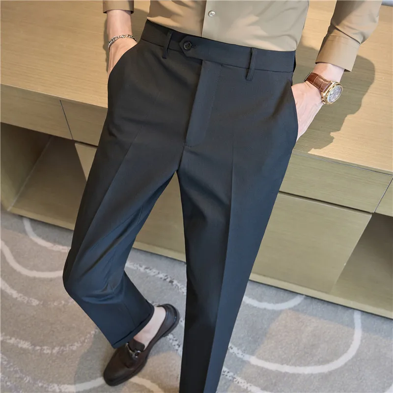 Men Suit Pants 2024 Elastic Slim Fit Formal Dress Pants Solid Casual White Trousers Pantalon Homme Wedding Party Men Clothing