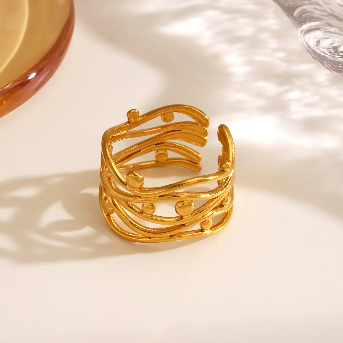 Popular Ins style stainless steel line stacking knuckle rings for women Rings Gold Color Adjustable ring Wedding Party Jewelry