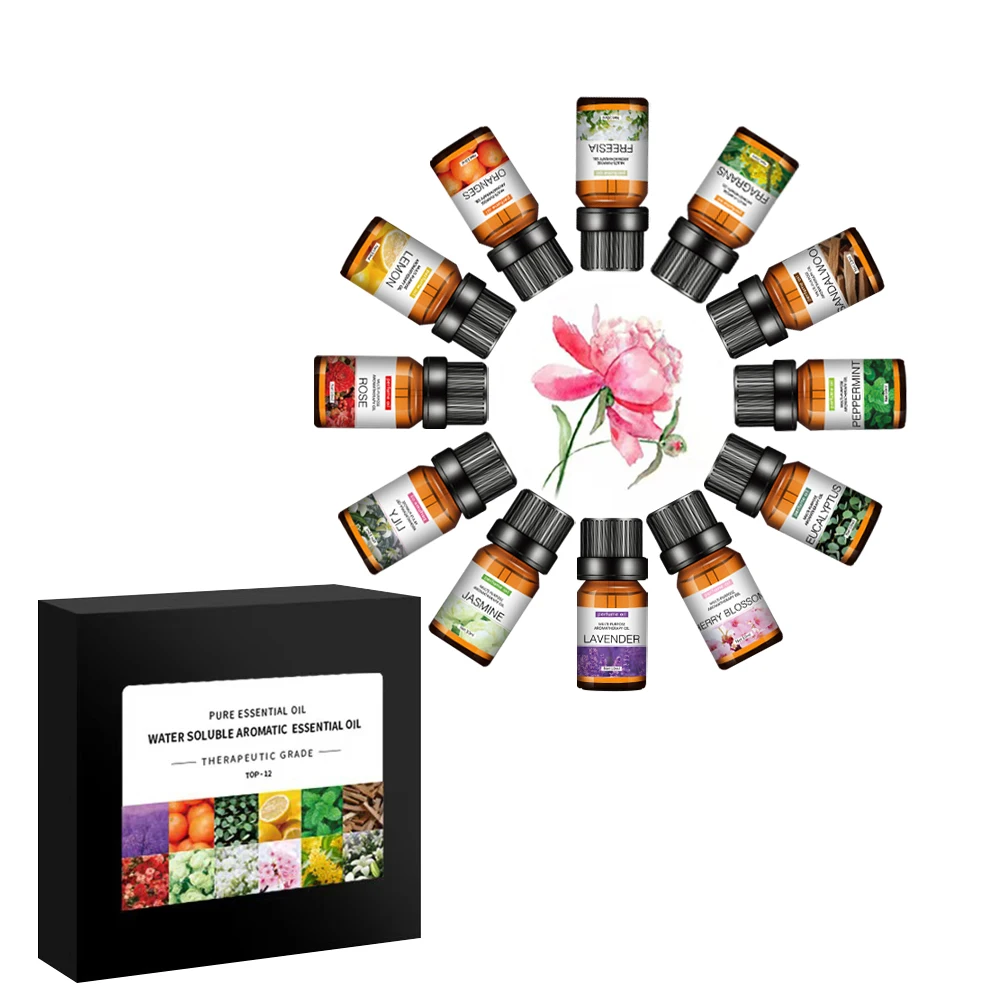 

12 bottle Essential oil Set 10ml Luxury Essential Oil Series Rosewood Rose Jasmine Cherry Blossom Ideal humidifier.