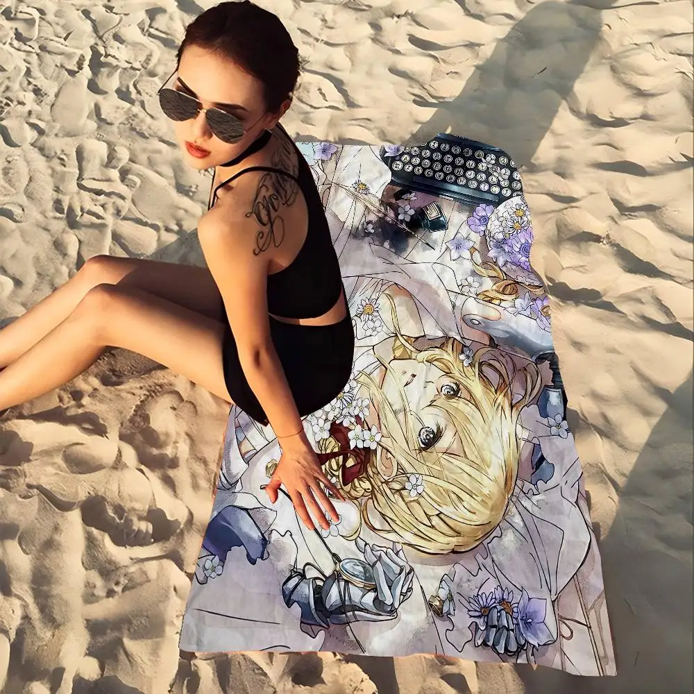 Japanese Violet Evergarden Microfiber Blanket Quick Drying Beach Towels Oversized Printing Super Absorbent Pool Towel Blanket