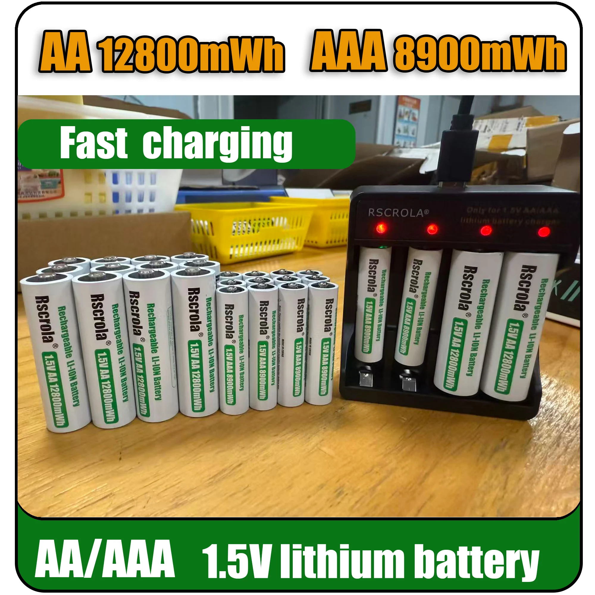 High Capacity Rechargeable AA 12800mWh Battery AAA 8900mWh Battery charge with charger for Solar Light, Keyboard, Remote Control