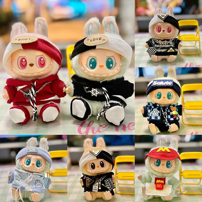 For 17cm Cute Mini Labubu V1 V2 Clothes Hoodie Idol Dolls Jumpsuit Clothing Fans Overalls No Doll Accessories for Korea Kpop Exo