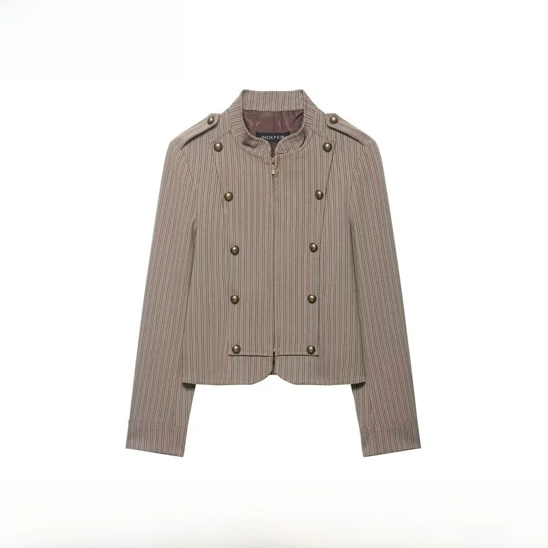 

Faionable Slim Fit Striped Suit Jaet Women's Autumn Winter New Arrival ZR Sle Polyester Fiber Long Sve Zipper Closure