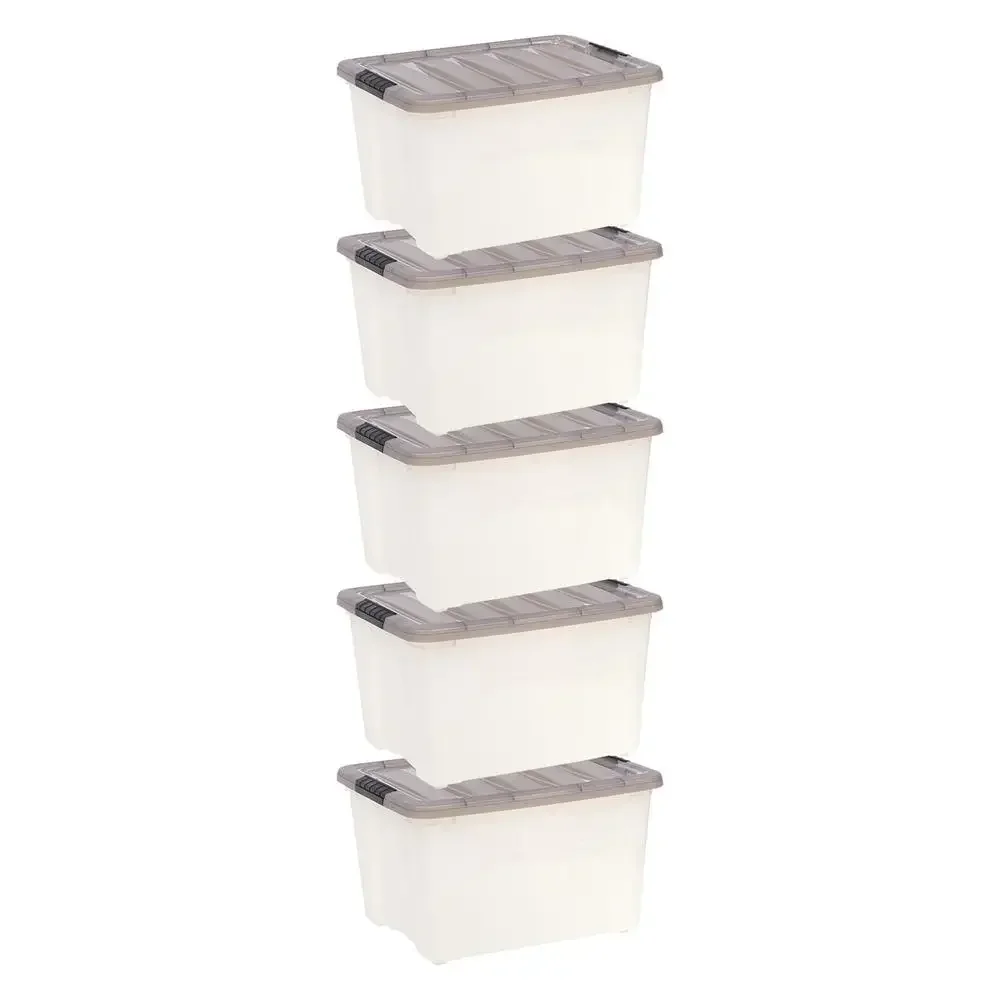

40 Qt Stackable Clear Plastic Storage Bins Latching Storage Totes 5 Pk efficient organization solution versatile durable secure