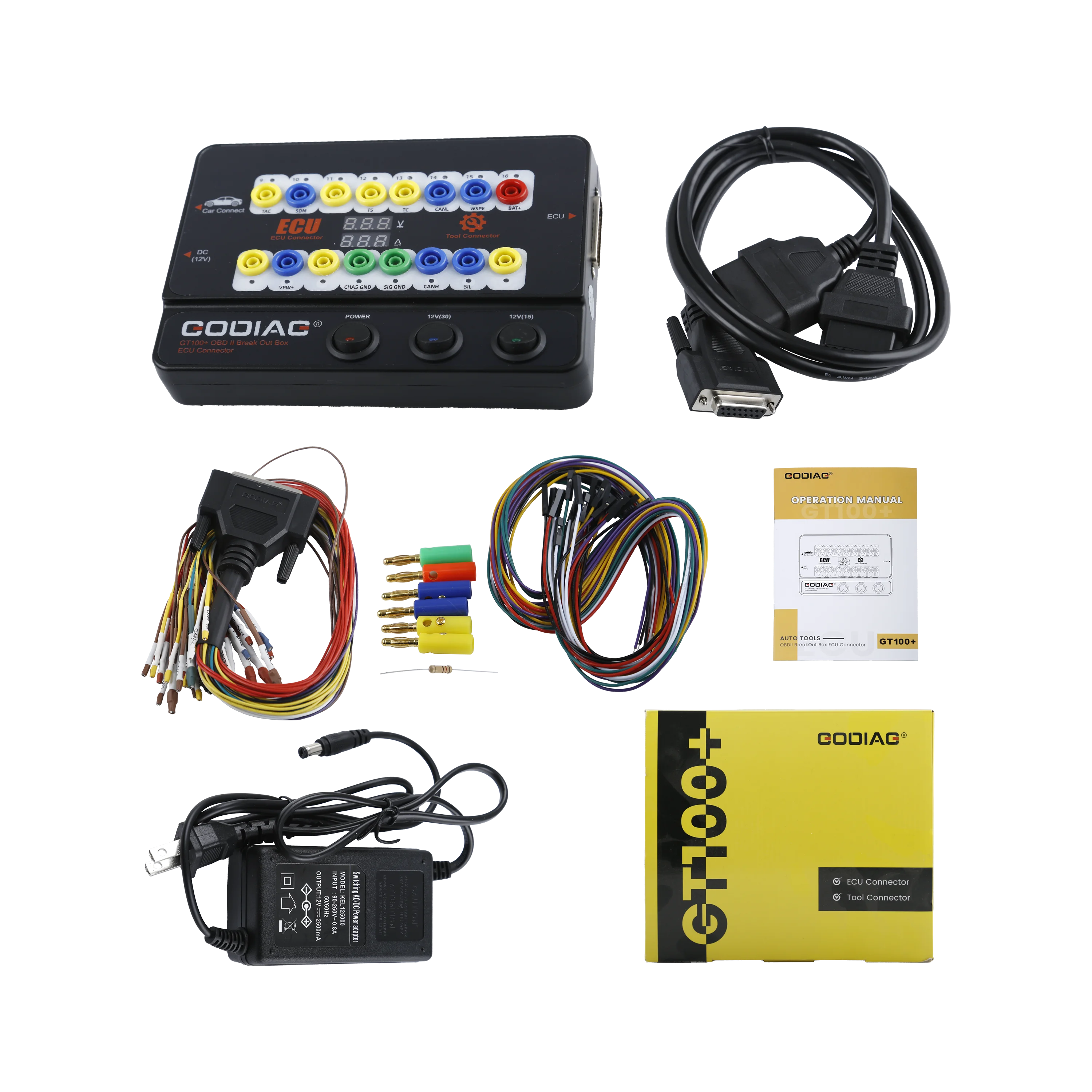 

GODIAG GT100+ ECU Connector & Protocol Communication Detection Tool OBDII Extension Bench Test Platform ECU Clone Programming Vo