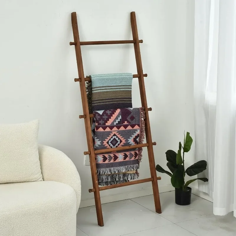 57in Wood Blanket Ladder Living Room Decorative Wall Leaning Farmhouse Quilt Display Holder Rustic Wooden Towel Rack