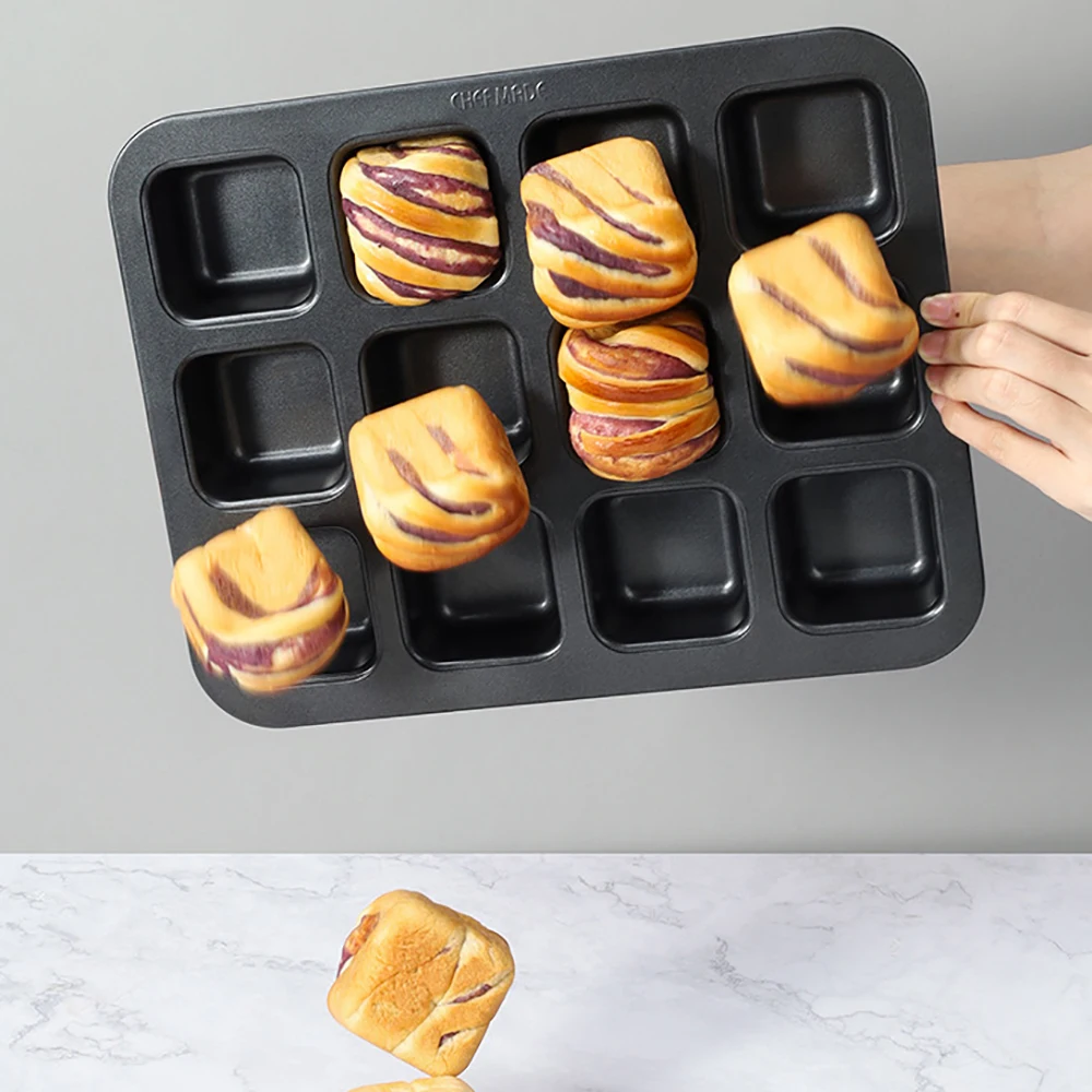 

High Quality 12 Holes Square Cake Mold Heavy Duty Non-stick Cupcake Mould Food Grade Cupcake Pans Kitchen Baking Accessories