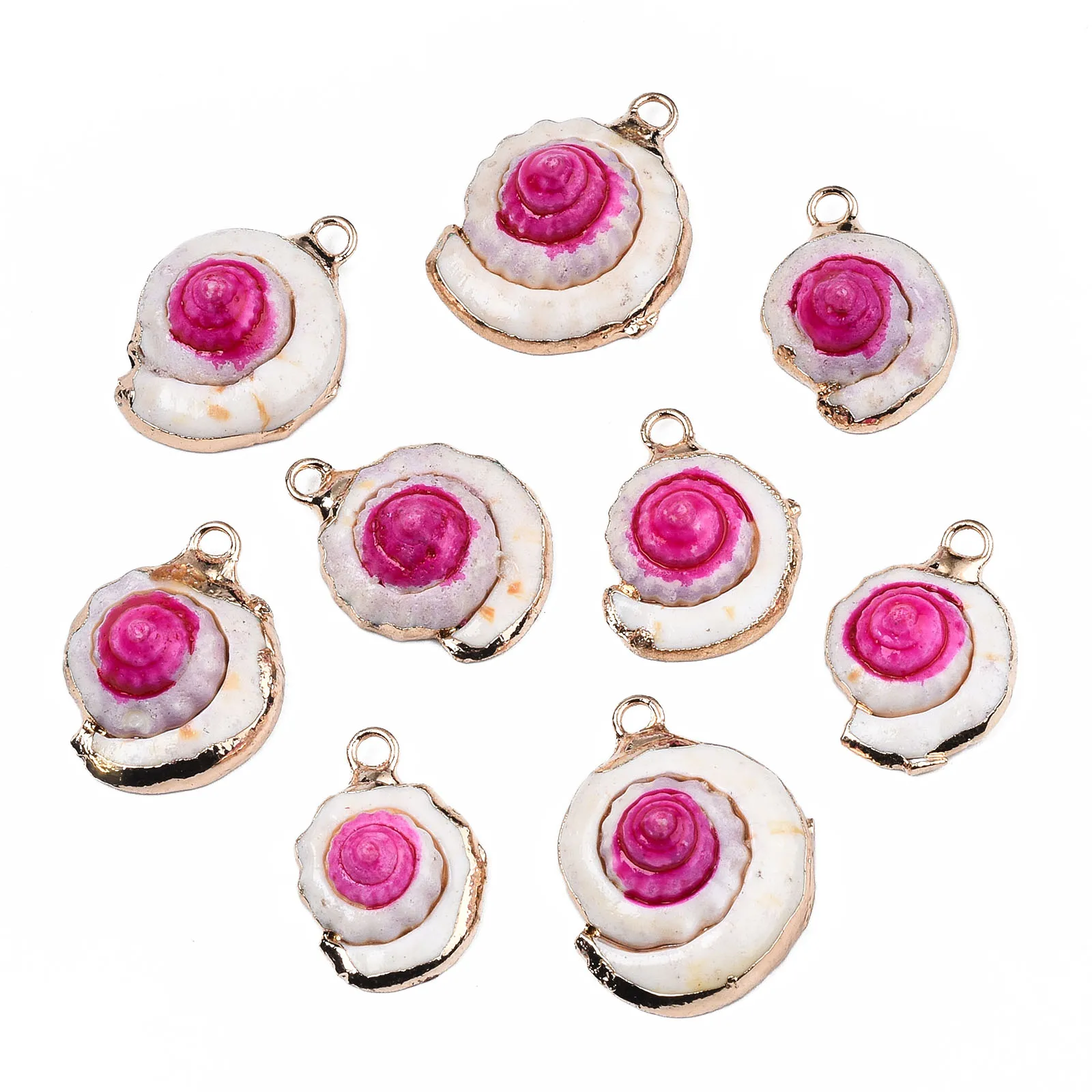 

10pcs Shell Pendant Charms With Golden Plated Brass Edge and Loop Dyed Deep Pink Color For DIY Earrings Necklace Jewelry Making