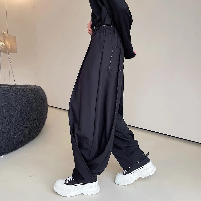 

Korean Sle Double Layered Casual Pants Men's Individual Design Wide Leg Pants Hair St Trendy Straight Leg Trousers