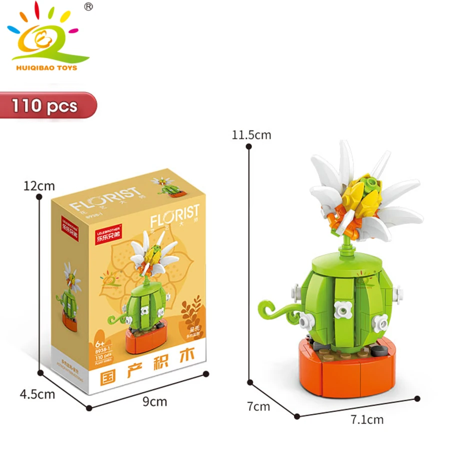 HUIQIBAO MOC Bloem Succulent Ingemaakte Model Bouwsteen DIY Eeuwige Boeket Thuis Bureau Plant Decor Baksteen Meisje Gift Kinderen Speelgoed