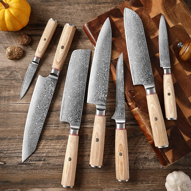 67-layer Damascus Steel Chef Knives Set Japanese Salmon Sushi Knife 1-7pcs Kitchen Santoku Slicing Knife