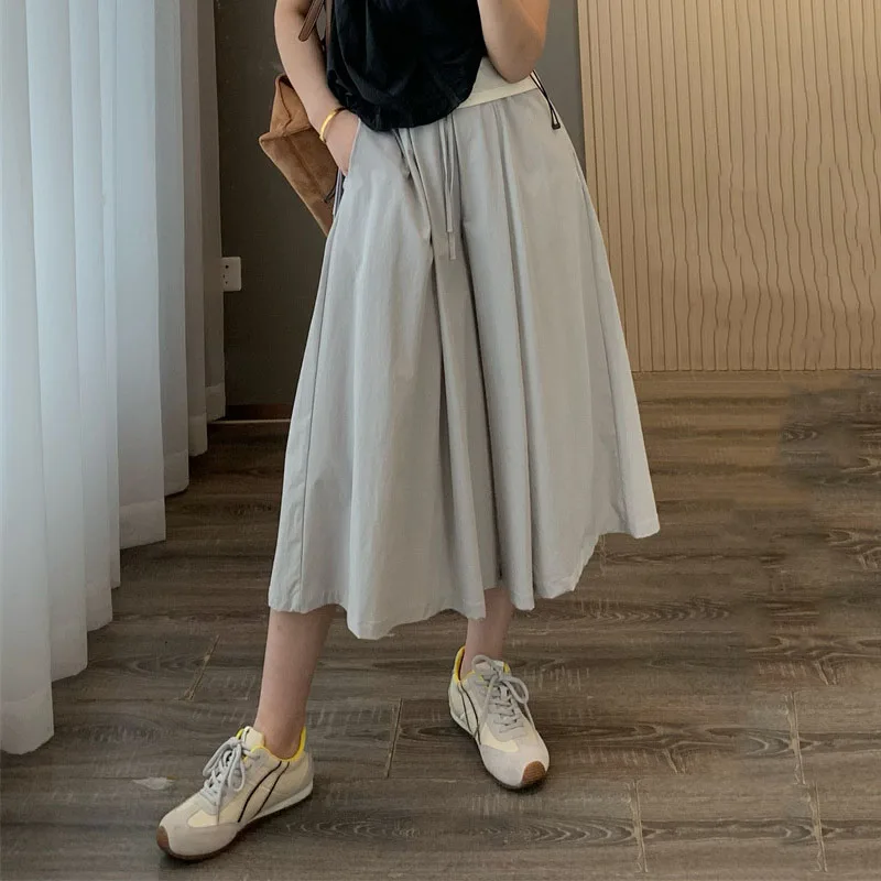 Женские повседневные свободные широкие брюки длиной до икры, лето 2025 г., быстросохнущие дышащие брюки с высокой талией
