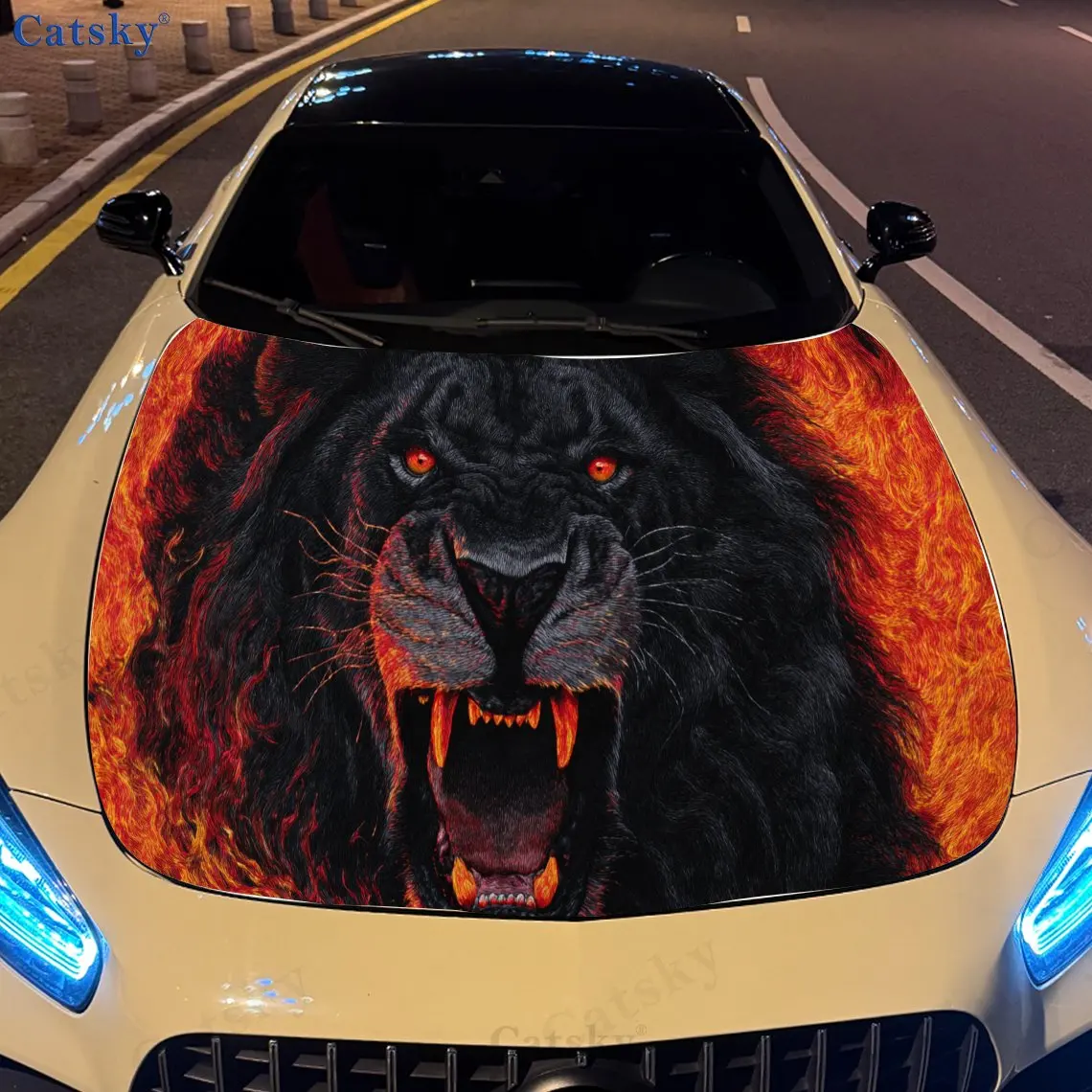 

Mysterious Blazing Lion King PVC Car Vinyl Wraps, Self-Adhesive Waterproof Car Hood Decal Sticker, Car Decoration Protection Sti