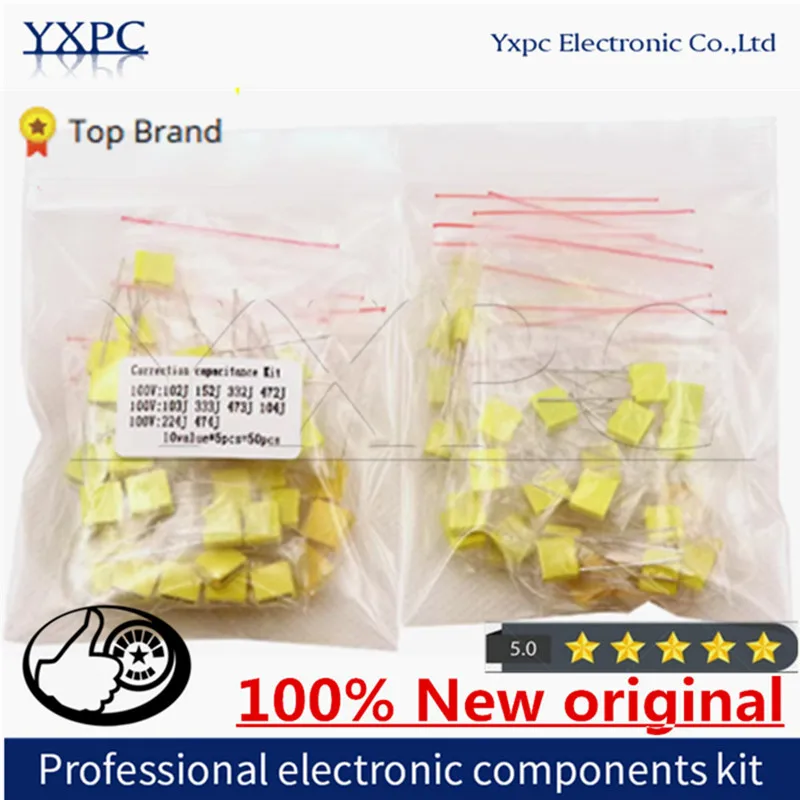 

50pcs/Lot Correction Capacitor Kit 10values Each 5pcs 100V 102J 152J 332J 472J 103J 333J 473J 104J 224J 474J