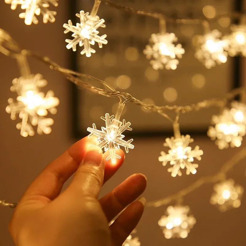 LED Christmas String Lights Battery Operated Snowflake Star Garland Fairy Lights Waterproof Indoor Outdoor Xmas Party Decoration