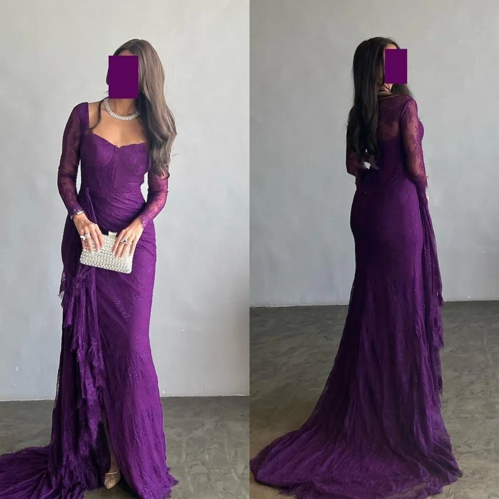 Jiayigong High Quality  Evening Jersey Applique Ruched Party A-line Square Neck Bespoke Occasion Gown Long Dresses