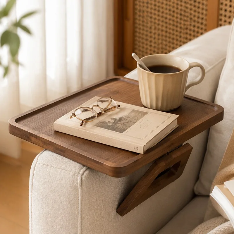 Wooden Sofa Tray Rectangular/round Bamboo Movable Fruit Dim Sum Tray Sofa Armrest Folding Tray