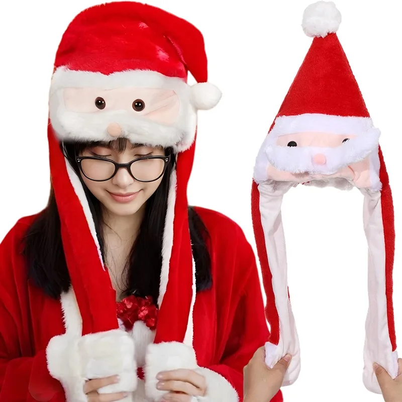 Funny Christmas Santa Hat with Moving Beard Airbag Plush Interactive Party Hat for Gathering Performance Photo Booth NoveltyGift
