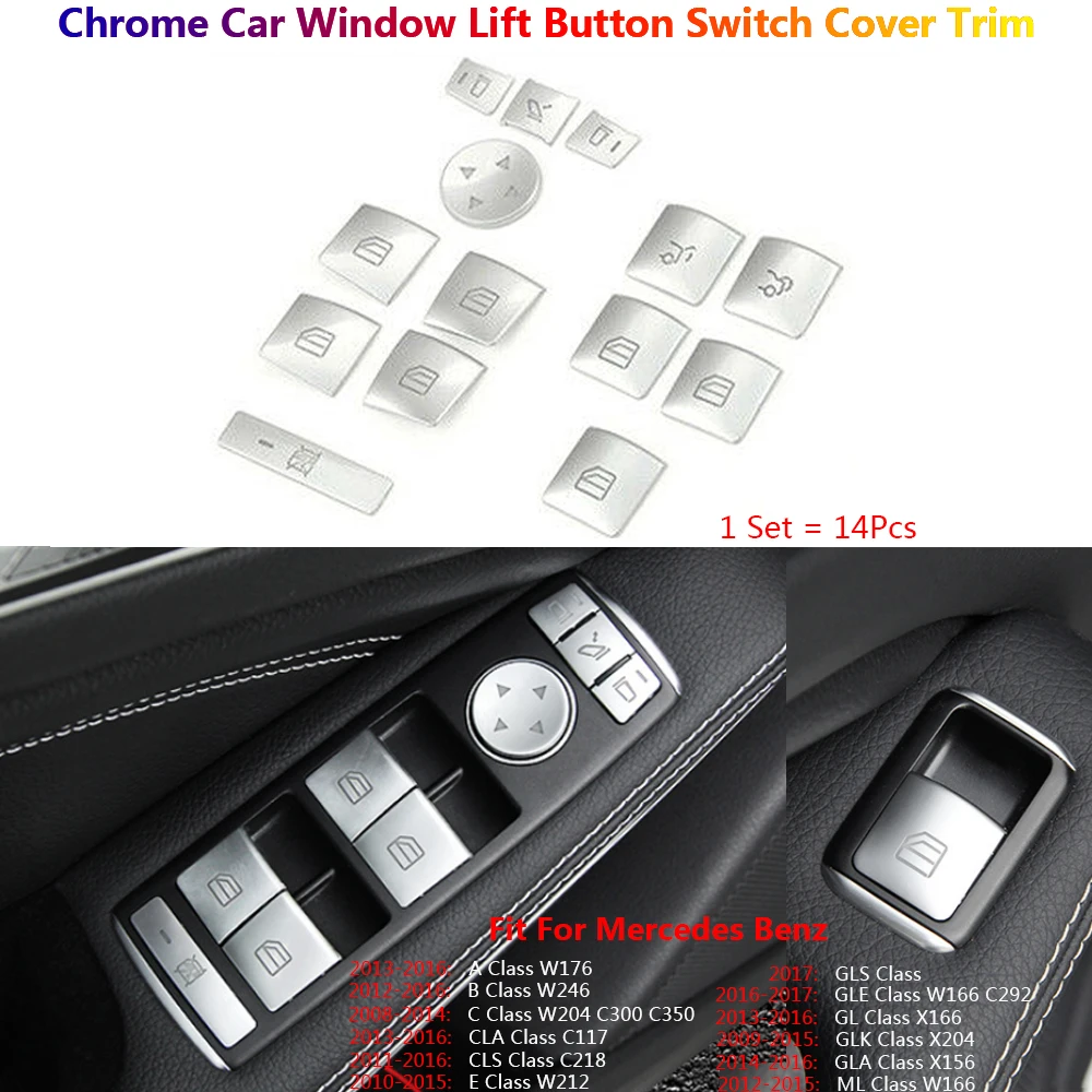 

14Pcs Door Window Lift Switch Button Cover Trim For Mercedes Benz W204 W176 W212 C117 C218 W166 W246 X166 X204 X156 Car Stickers