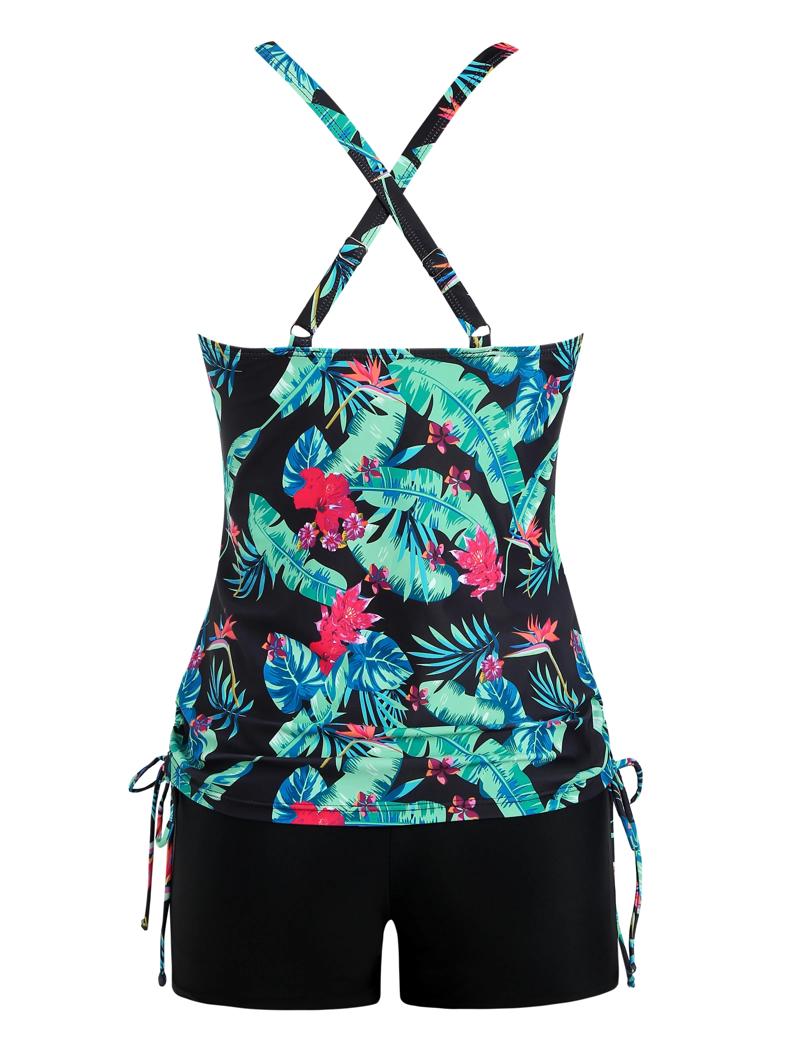 Tankini-badpak voor dames met boyshort blouson-top Bescheiden tweedelig badpak Zwemkleding voor jongensbeen