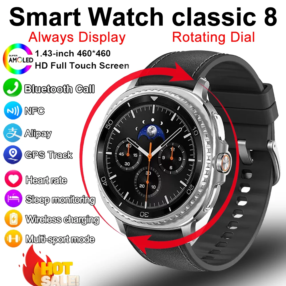 

Часы 8, классические GPS-смарт-часы для женщин, HD AMOLED-экран, компас, пульс, фитнес, спорт, Bluetooth-вызов, водонепроницаемые умные часы для мужчин