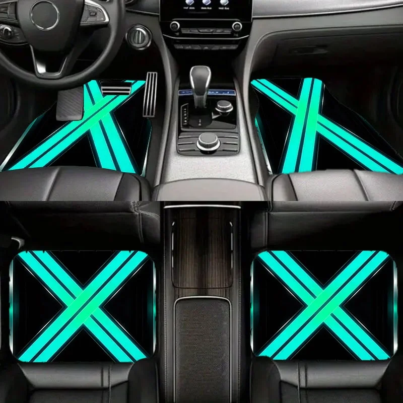 5pcs Car Floor Mats, Stylized Glowing Cyan 