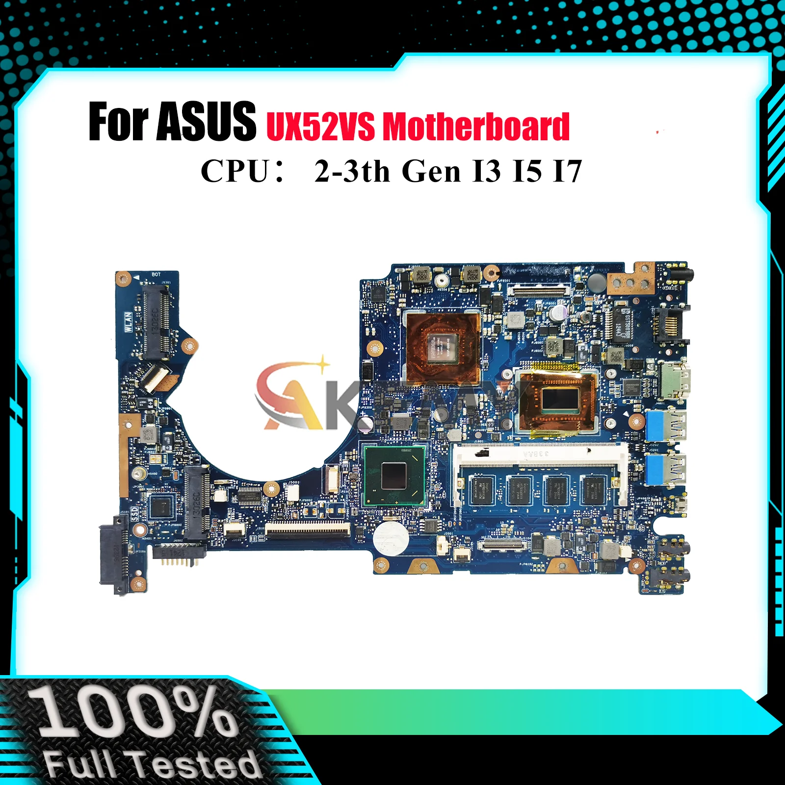 

UX52VS Laptop Motherboard For ASUS ZenBook UX52VS UX52V Notebook Mainboard With I3 I5 I7 CPU 100% tests OK fast shipping stk