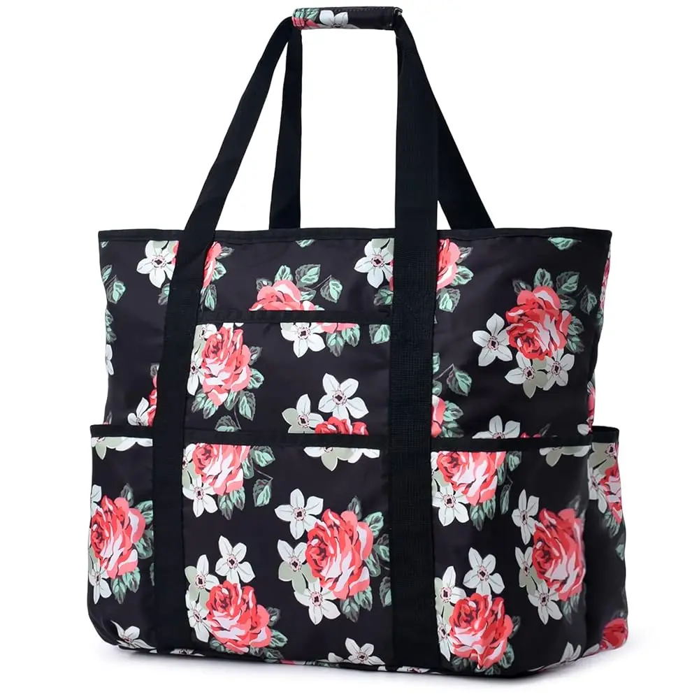 

Beach Bags for Women Large Beach Tote Bag with Zipper Pockets Beach Bag Waterproof Sandproof Travel Nurse Tote Bag