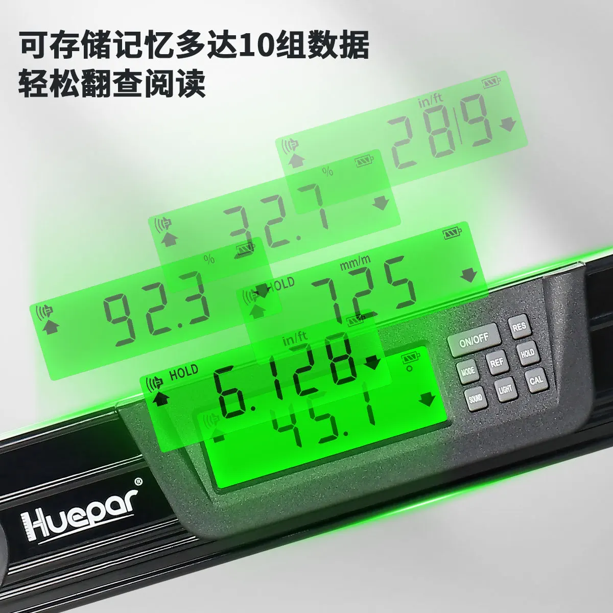 Huepar Digital Display High Precision Storage Memory Function Double Scale Double Level Bubble Magnetic Base Level Scale