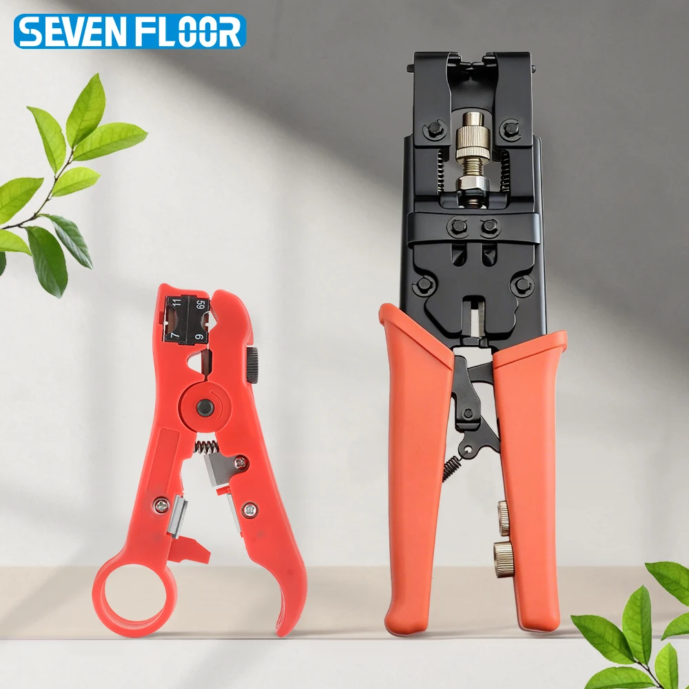 Coaxial Cable Crimper for RG6/58/59 F/BNC/RCA Type Connectors Compression Pliers Tool Kit with RG6/11 Stripper Tool