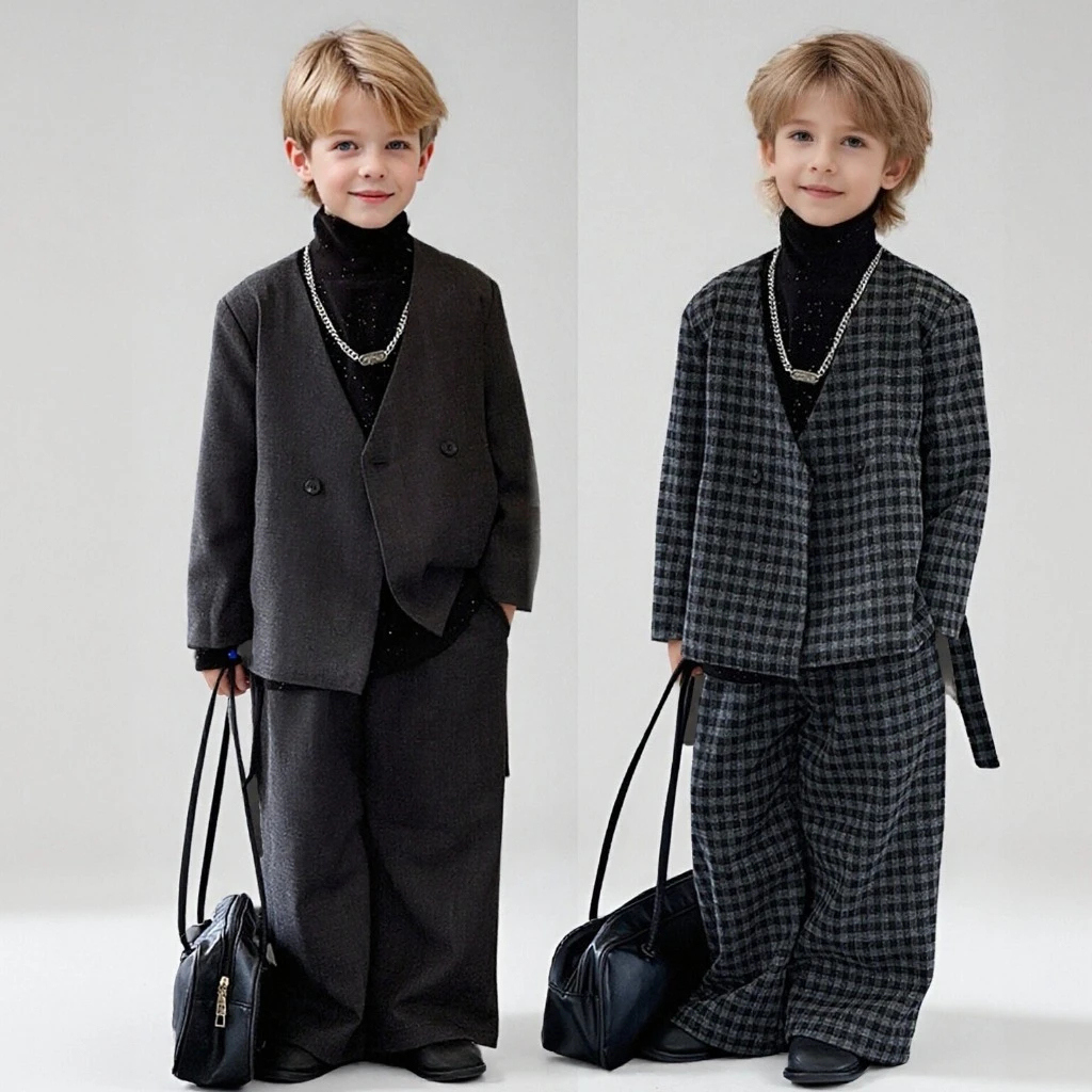

Teen Boys Plaid Blazer Set Elegant Gray Birthday Party Formal Wear for Kids Fashion Show Performance Outfit 2-13 Y Children Suit