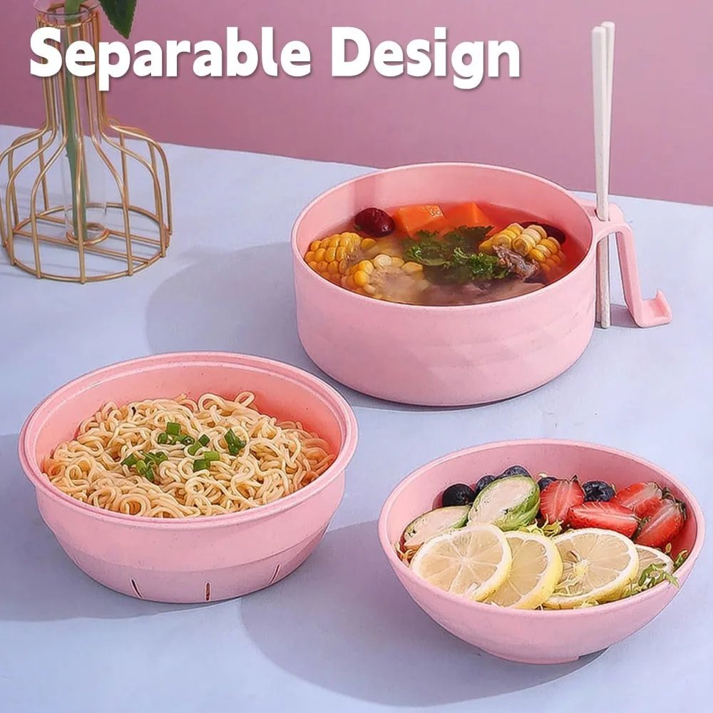 Microwave Ramen Bowl 6-Piece Set Ramen Bowl Set Ramen Noodle Cooker with Lid and Handle Comes with Spoon and Fork for Home view 5
