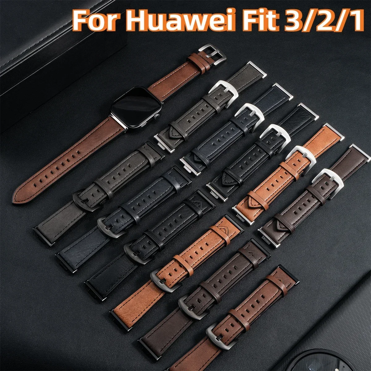 حزام جلدي لساعة Huawei Watch Fit 3 Band Smartwatch بديل سوار معصم رياضي لملحقات Huawei Fit 2/1 Correa