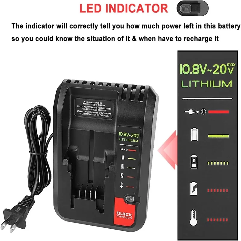 20V Li-ion Battery Charger For Black&Decker For Porter Cable/Stanley 18V Electric Drill Screwdriver Tool Accessory Fast Charge